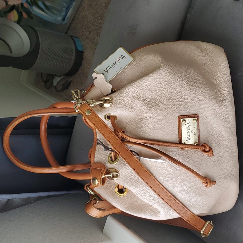 Valentina Italia Genuine Leather Drawstring Bucket Bag